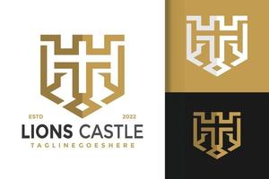diseño del logotipo del castillo del león del escudo, vector de logotipos de identidad de marca, logotipo moderno, plantilla de ilustración vectorial de diseños de logotipos