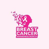 October Breast Cancer Awareness Month Banner With Ribbon and women Silhouette vector