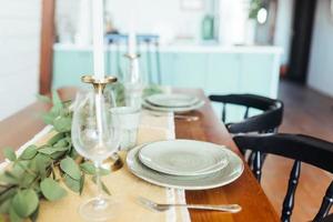 Table served for dinner, close up view photo