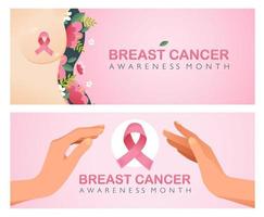 Breast cancer Month with a pink ribbon. International Breast Cancer Day. Vector banner in cartoon style