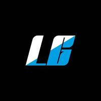 diseño de logotipo de letra lg sobre fondo negro. concepto de logotipo de letra de iniciales creativas de lg. diseño de icono de LG. lg diseño de icono de letra blanca y azul sobre fondo negro. lg vector