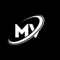 MV M V letter logo design. Initial letter MV linked circle uppercase monogram logo red and blue. MV logo, M V design. mv, m v vector