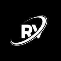 RV R V letter logo design. Initial letter RV linked circle uppercase monogram logo red and blue. RV logo, R V design. rv, r v vector
