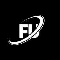 FU F U letter logo design. Initial letter FU linked circle uppercase monogram logo red and blue. FU logo, F U design. fu, f u vector