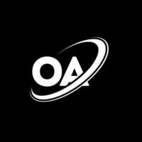 OA O A letter logo design. Initial letter OA linked circle uppercase monogram logo red and blue. OA logo, O A design. oa, o a vector