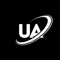 UA U A letter logo design. Initial letter UA linked circle uppercase monogram logo red and blue. UA logo, U A design. ua, u a vector