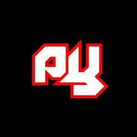 diseño de logotipo py, diseño de letra py inicial con estilo de ciencia ficción. logotipo de py para juegos, deportes, tecnología, digital, comunidad o negocios. py sport fuente de alfabeto cursiva moderna. fuentes tipográficas de estilo urbano. vector