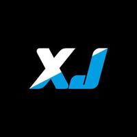 diseño de logotipo de letra xj sobre fondo negro. concepto de logotipo de letra de iniciales creativas xj. diseño de icono xj. xj diseño de icono de letra blanca y azul sobre fondo negro. xj vector