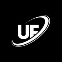 UF U F letter logo design. Initial letter UF linked circle uppercase monogram logo red and blue. UF logo, U F design. uf, u f vector