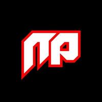 NP logo design, initial NP letter design with sci-fi style. NP logo for game, esport, Technology, Digital, Community or Business. N P sport modern Italic alphabet font. Typography urban style fonts. vector