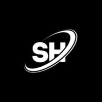 SH S H letter logo design. Initial letter SH linked circle uppercase monogram logo red and blue. SH logo, S H design. sh, s h vector
