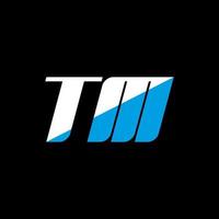 TM letter logo design on black background. TM creative initials letter logo concept. TM icon design. TM white and blue letter icon design on black background. T M vector