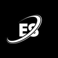 ES E S letter logo design. Initial letter ES linked circle uppercase monogram logo red and blue. ES logo, E S design. es, e s vector