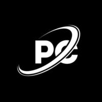 PC P C letter logo design. Initial letter PC linked circle uppercase monogram logo red and blue. PC logo, P C design. pc, p c vector