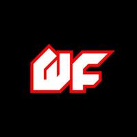 diseño de logotipo wf, diseño inicial de letras wf con estilo de ciencia ficción. logo wf para juegos, deportes, tecnología, digital, comunidad o negocios. wf sport fuente de alfabeto cursiva moderna. fuentes tipográficas de estilo urbano. vector