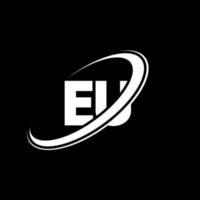 EU E U letter logo design. Initial letter EU linked circle uppercase monogram logo red and blue. EU logo, E U design. eu, e u vector