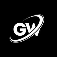 GW G W letter logo design. Initial letter GW linked circle uppercase monogram logo red and blue. GW logo, G W design. gw, g w vector