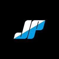 JP letter logo design on black background. JP creative initials letter logo concept. jp icon design. JP white and blue letter icon design on black background. J P vector
