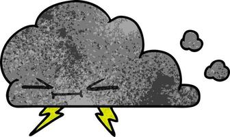 textured cartoon of a grumpy lightening cloud vector