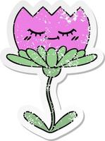 distressed sticker of a cute cartoon flower vector