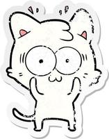 distressed sticker of a cartoon surprised cat vector