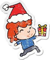 christmas distressed sticker cartoon of kawaii boy vector