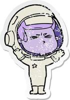 distressed sticker of a cartoon stressed astronaut vector