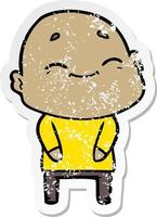 distressed sticker of a happy cartoon bald man vector