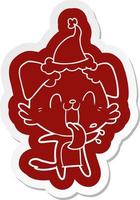 cartoon  sticker of a panting dog wearing santa hat vector