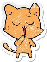 distressed sticker of a cartoon cat yawning vector