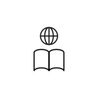 Books, fiction and reading concept. Vector sign drawn in modern flat style. High quality pictogram suitable for advertising, web sites, internet stores etc. Line icon of globe over book