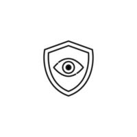 Shield, armor, protection sign. Minimalistic vector symbol drawn with black thin line. Suitable for adverts, stores, shops, books. Line icon of eye inside of armor or shield