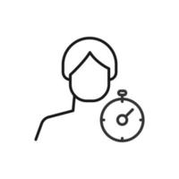 Hobby, business, profession of man. Modern vector outline symbol in flat style with black thin line. Monochrome icon of timer by anonymous male