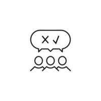 People, staff, speech bubble concept. Vector line icon for web sites, stores, online courses etc. Sign of cross and checkmark inside of speech bubble over group of people