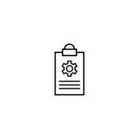 Document on clipboard sign. Vector outline symbol in flat style. Suitable for web sites, banners, books, advertisements etc. Line icon of gear on clipboard