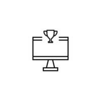 Monochrome sign drawn with black thin line. Perfect for internet resources, stores, books, shops, advertising. Vector icon of winner cup inside of computer