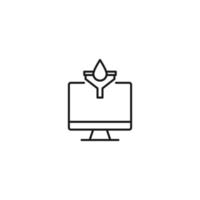 Item on pc monitor. Outline sign suitable for web sites, apps, stores etc. Editable stroke. Vector monochrome line icon of drop water on computer monitor