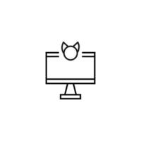 Monochrome sign drawn with black thin line. Perfect for internet resources, stores, books, shops, advertising. Vector icon of animal head inside of computer