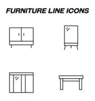 signos monocromáticos simples dibujados con una delgada línea negra. conjunto de iconos de línea vectorial con símbolos de soporte, piedra de carb, espejo, ventana, escritorio, mesa vector