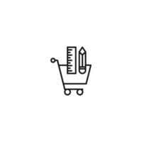 venta, compra, concepto de compras. signo vectorial adecuado para sitios web, tiendas, tiendas, artículos, libros. trazo editable. icono de línea de forro y lápiz en carrito de compras vector