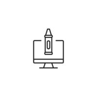 Item on pc monitor. Outline sign suitable for web sites, apps, stores etc. Editable stroke. Vector monochrome line icon of pencil for drawing or stylus on computer monitor