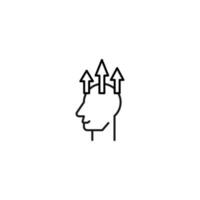 Hobbies, thought and ideas concept. Vector sign drawn in flat style. Editable stroke. Line icon of arrows over head of man