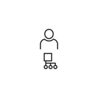 Black and white sign suitable for advertisement, web sites, stores, shops, apps. Editable stroke drawn with thin black line. Vector icon of user next to algorithm