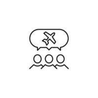 People, staff, speech bubble concept. Vector line icon for web sites, stores, online courses etc. Sign of airplane inside of speech bubble over group of people