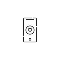 Display of phone. Vector line symbol drawn in modern flat style. Perfect for web site, stores, internet pages. Editable stroke. Line icon of heart inside of target on display of phone