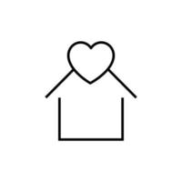 Building as establishment or facility. Outline monochrome sign in flat style. Suitable for stores, advertisements, articles, books etc. Line icon of heart over house vector