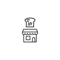 Store and shop concept. Outline sign suitable for web sites, stores, shops, internet, advertisement. Editable stroke drawn with thin line. Icon of slice of bread over store vector