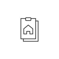 Document, office, contract and agreement concept. Monochrome vector sign drawn in flat style. Vector line icon of home or house on clipboard