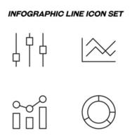 Simple monochrome signs drawn with black thin line. Vector line icon set with symbols of sound bar, progress diagram, development, data, pie chart