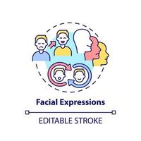 Facial expressions concept icon. Nonverbal communication example abstract idea thin line illustration. Emotional states. Isolated outline drawing. Editable stroke. vector